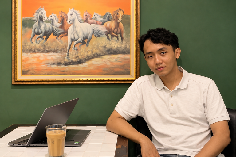 Café Portrait with Running Horses